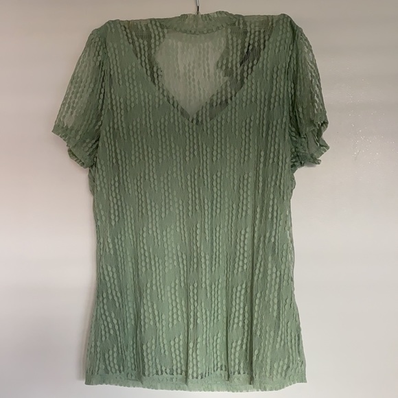 Light Green Lace Short Sleeve Mock Neck Top in M - Picture 5 of 5
